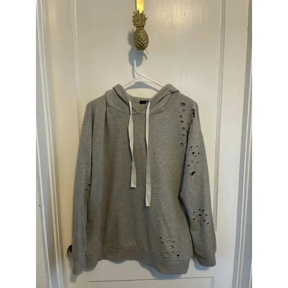 Forever21 Women's Size Medium Grey Distressed Hooded Sweater - Picture 1 of 8